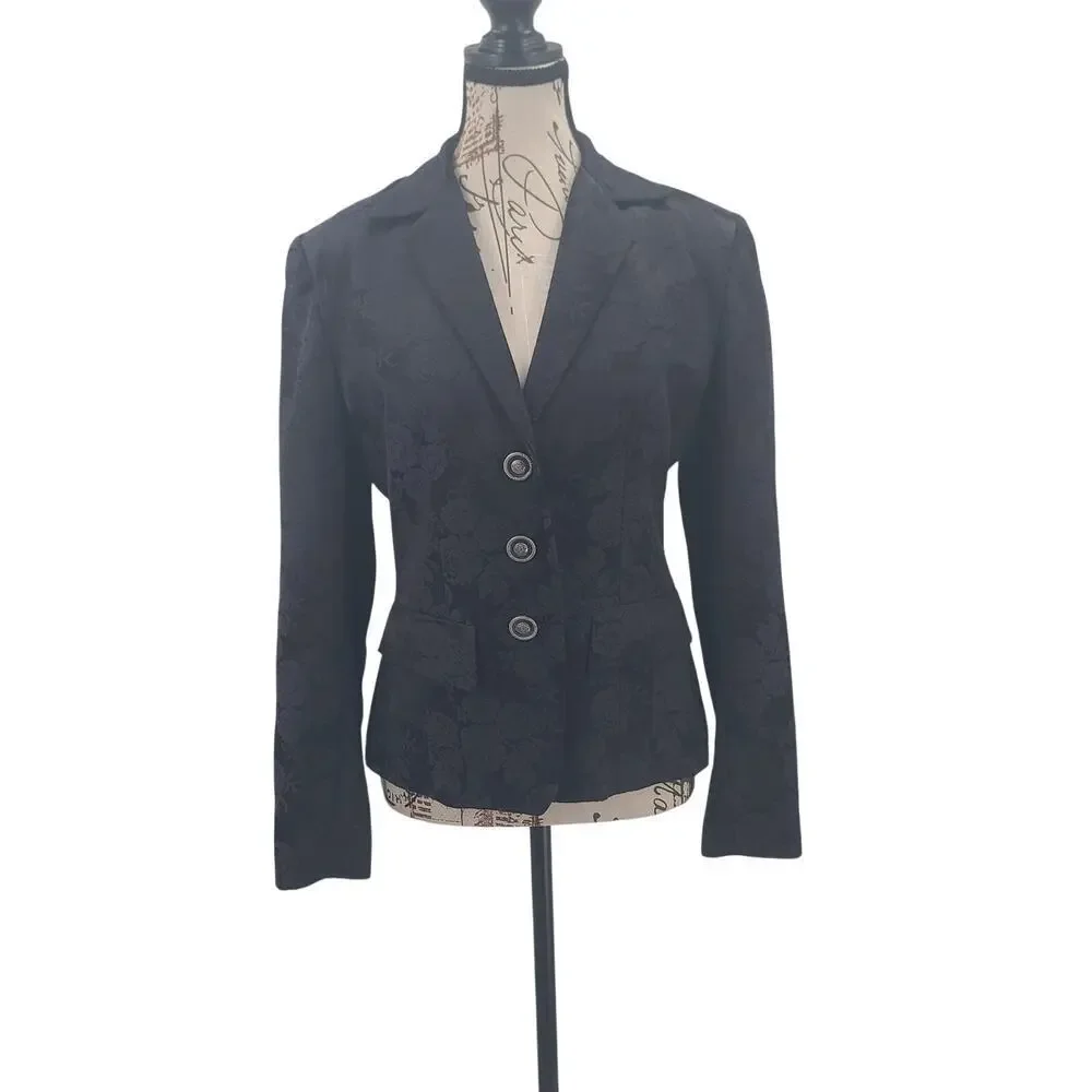 Jacquard Floral fairy grunge whimsigoth crop blazer black Size 6 office career - Picture 1 of 8